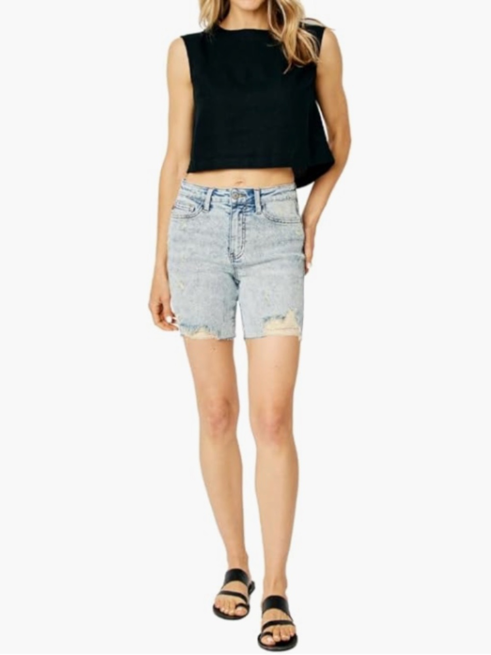 Judy Blue High Waist Mineral Wash Destroyed Boyfriend Shorts